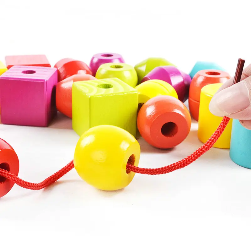 NEW Baby Toy 30PCS Большие частицы формы строительных блоков доступны веревки подключения деревянные игрушки, дети раннего обучения деревянные игрушки
