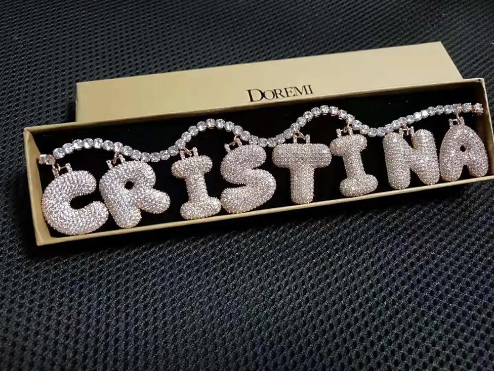 

2019 New Name Necklace with Letter Rhinestone Zirconia Choker Unisex Bubble Letters Iced Out Men's Necklaces Tennis Chain