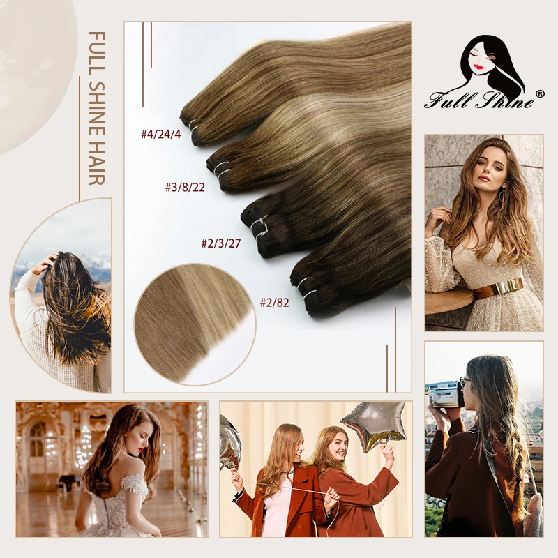 Full Shine Human Hair Weft Extensions Hair Bundles Ombre Blonde Color 100g Sew In Silky Straight Remy Skin Double Weft For Salon