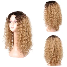 Best Offers Long Blonde Curly wig Ombre Brown Roots afro Curly Hair Wig For Black Women Heat Resistant Fiber Synthetic Cosplay Wig  Msglamor