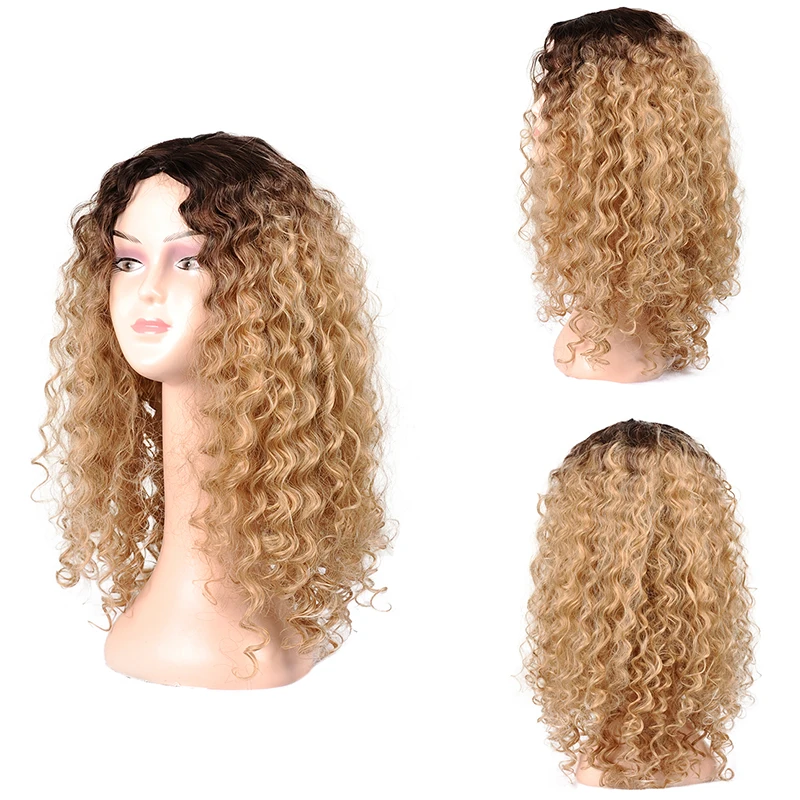 Ombre Blonde Curly Wig For Women Brown Roots Long Curly Hair Wig Heat Resistant Fiber Synthetic Cosplay Wig Blonde Msglamor