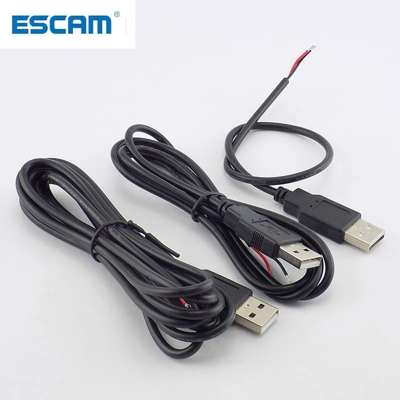 ESCAM-Adaptador de fuente de alimentación para dispositivos inteligentes, Cable conector de carga de 0,3/1/2M DC 5V USB 2,0 tipo A macho de 2 pines
