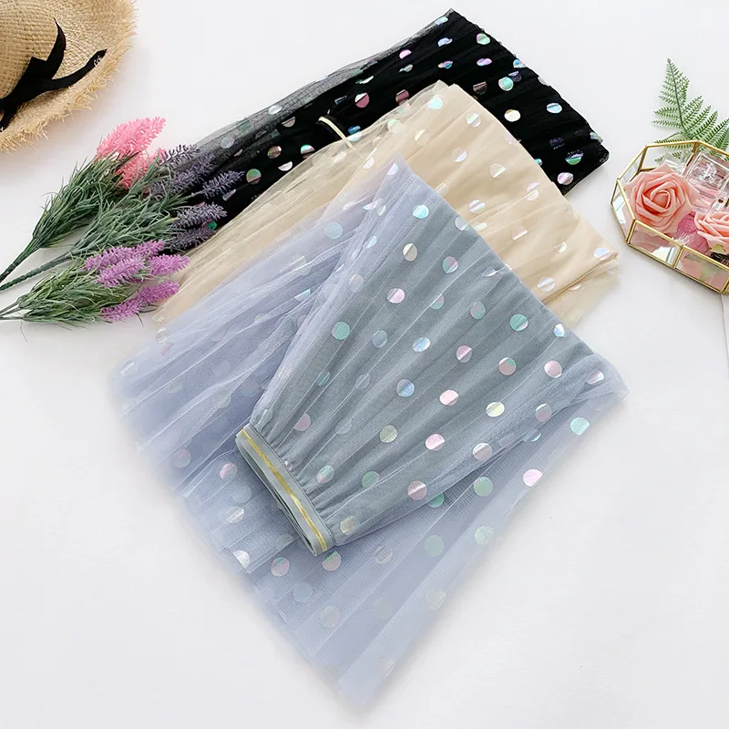 Для женщин SequinTulle юбки Эластичная Высокая талия сетка юбка-пачка со складками Длинная Юбка-миди Saias Faldas Jupe Femmle