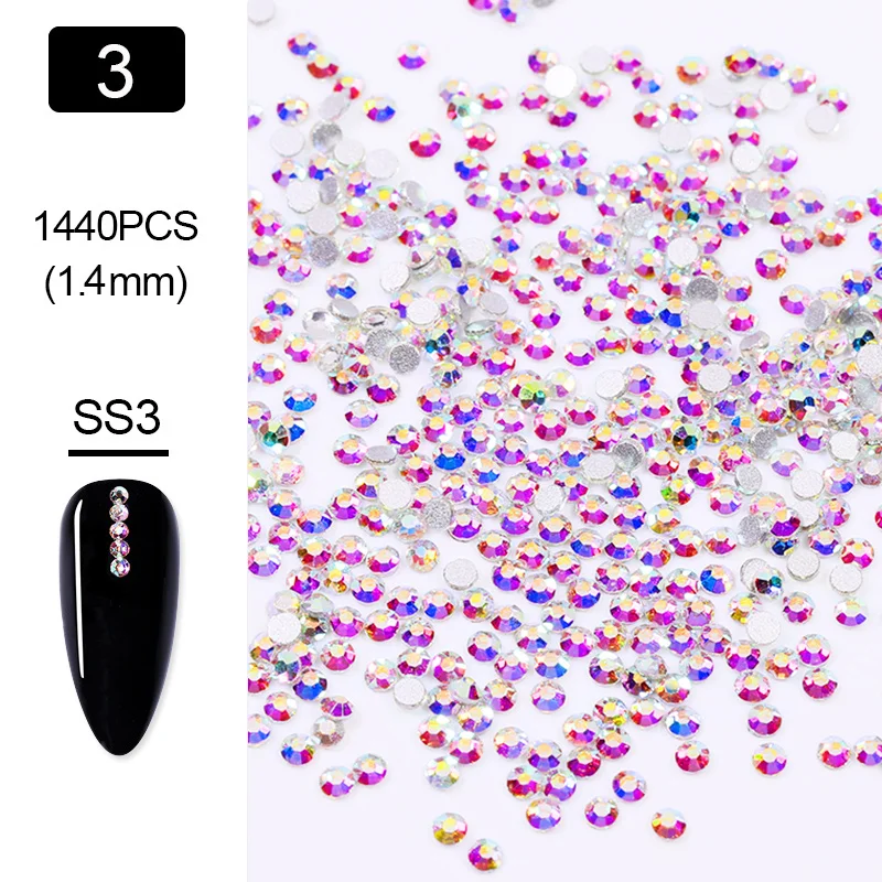 1440 Pcs/Bag Mixed-Size Nail Rhinestone AB Color Round Flat back Crystals 3D Nail Art Decoration DIY Manicure for UV Gel Polish - Цвет: 17