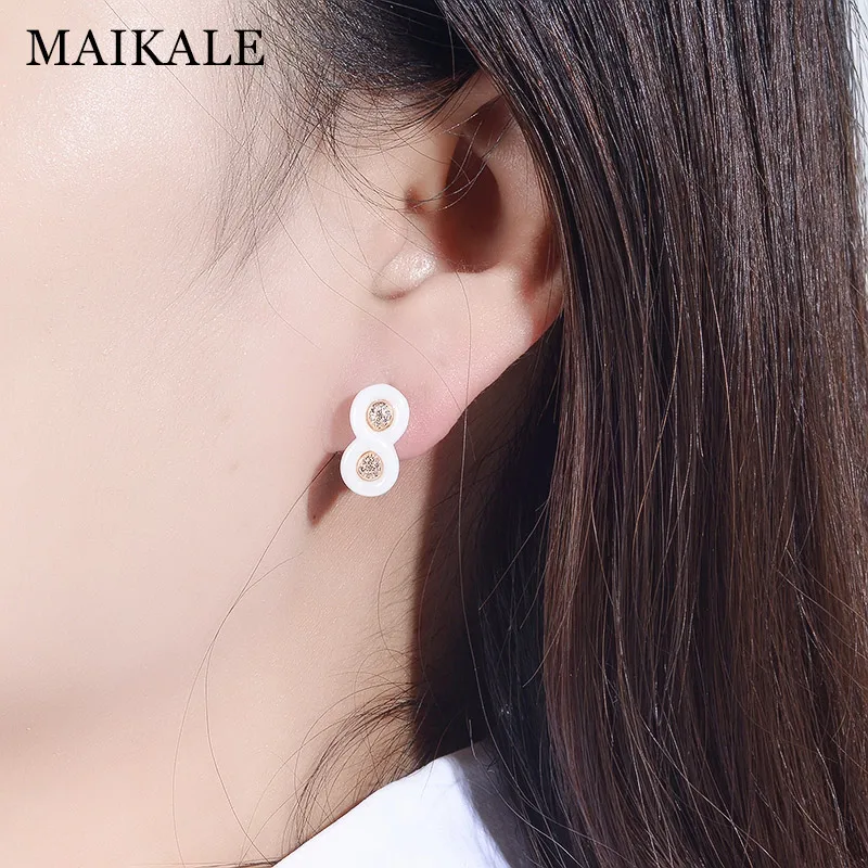 MAIKALE классические белые серьги-гвоздики из керамики белые кубические циркония медь золото серебро цвет Корейский серьги для женщин ювелирные изделия подарки