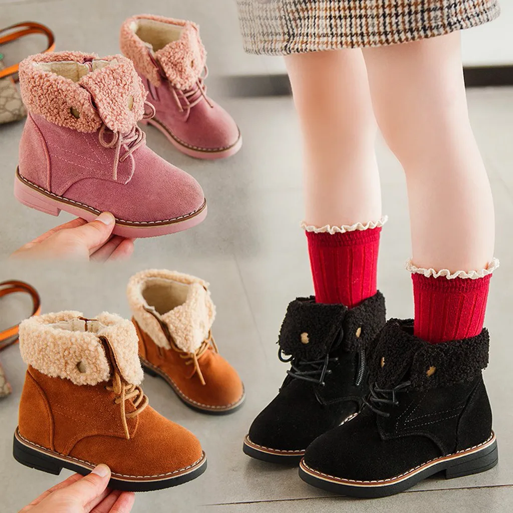 

Winter Boots Baby Girls Plus Velvet Children's Shoes Zipper Princess Booties for Girl Keep Warm Lace-up Shoes Korea Style 26-36