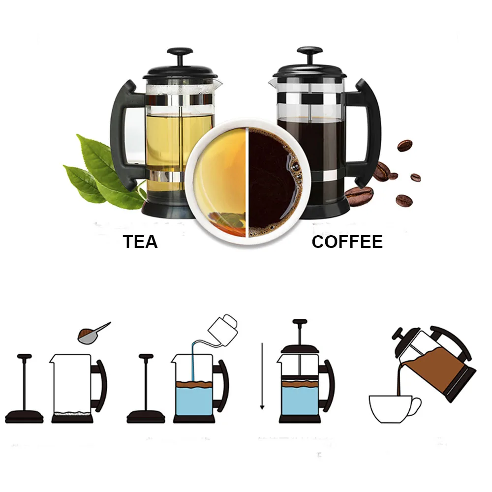 Stainless Steel Glass Teapot Cafetiere 