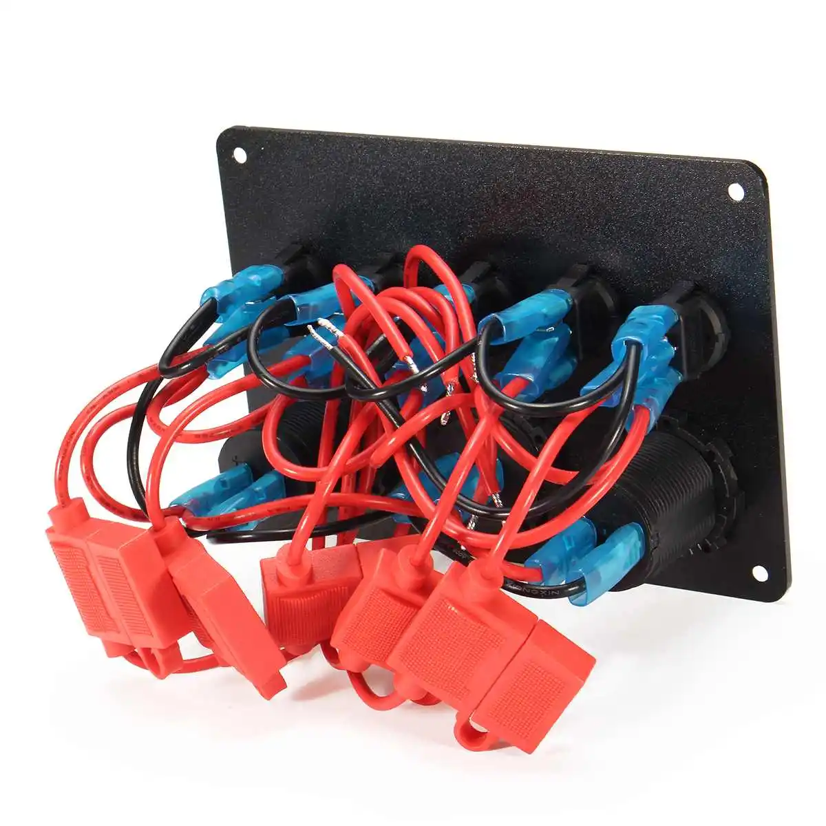 5 Gang Car Marine Boat Universal LED Rocker Switch Panel Circuit Digital Voltmeter Dual USB Port 12V Outlet with DIY sticker