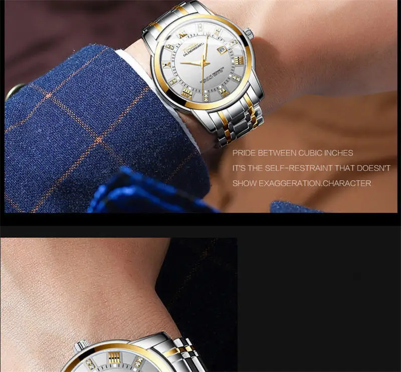 FNGEEN Новые Классические мужские часы роскошные золотые часы с ремешком из нержавеющей стали деловые повседневные водонепроницаемые кварцевые немеханические часы