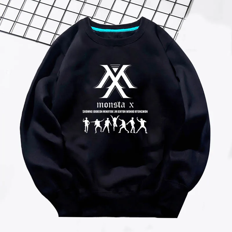 MONSTA X Kpop/худи; Повседневные детские толстовки; осенний пуловер для мальчиков и девочек; модные корейские футболки MONSTA X для подростков; верхняя одежда