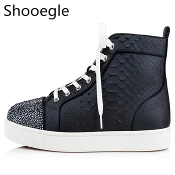 

Fashion Design Dark Blue Casual Shoes Men Lace Up Sneakers High Top Shoes Rhinestone Stud Flats Casual Shoes Men