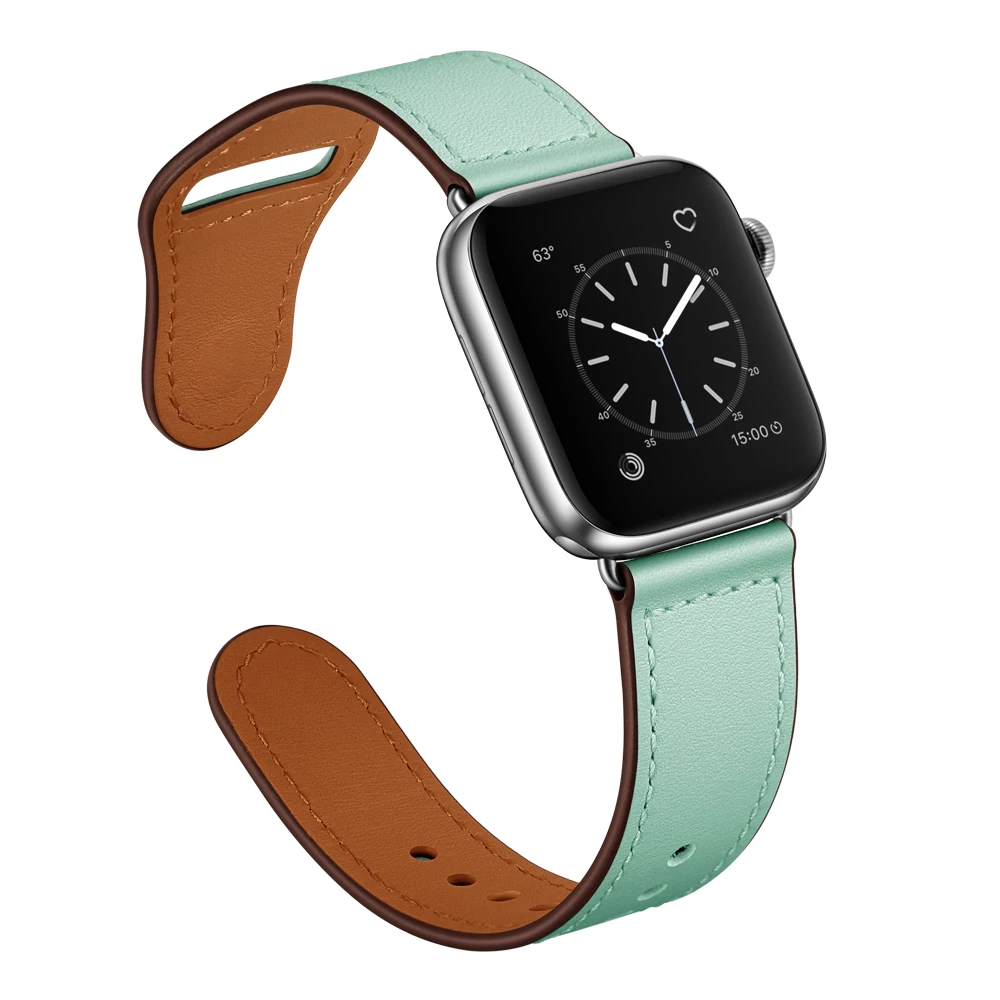 mint green Браслет pour для apple watch series 5/4/3/2/1 наручных часов iWatch, большие размеры 40-44 мм браслет de sport en cuir véritable Swift и fermeture а-ля основных - Цвет ремешка: mint green