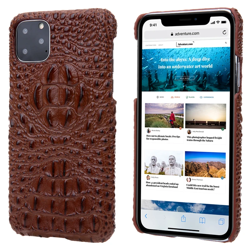 For iPhone 13 Cowhide Genuine Leather Back Case Crocodile Head Skin iPhone X XR Phone Bag Case