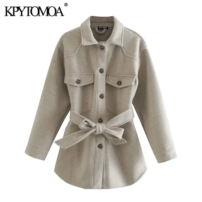 Женская свободная шерстяная куртка KPYTOMOA с поясом винтажная верхняя одежда