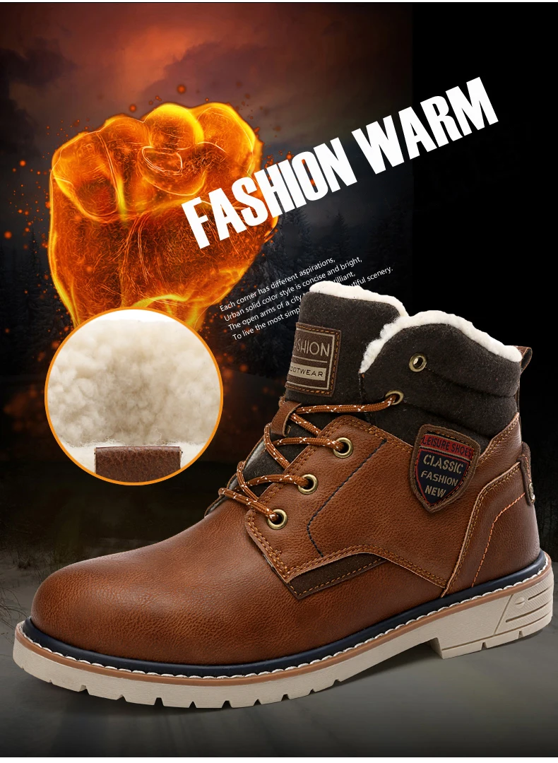 Зимние ботинки для мужчин; высокое качество; кожа с мехом; плюш; повседневные ботильоны; Теплая обувь с высоким берцем; Мужская зимняя обувь;# XWA9717