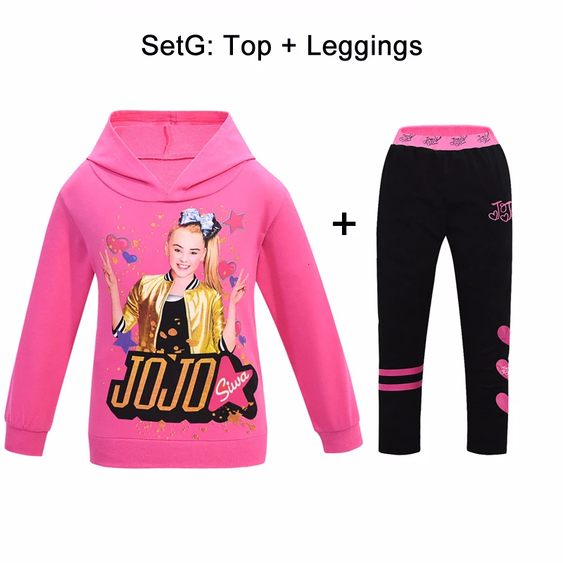 Set G JOJO Siwa/весенне-осенние детские толстовки с капюшоном и рисунком из мультфильма; толстовки с капюшоном и длинными рукавами для девочек; леггинсы; повседневная одежда - Цвет: Set G
