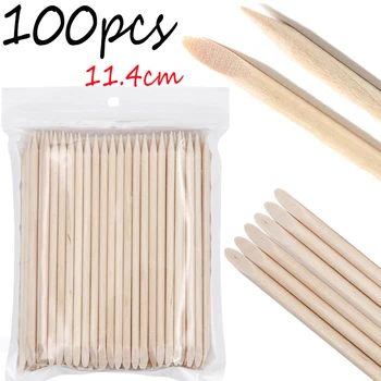 

100pcs/Pack Double End Nail Wood Stick Rhinestone Dotted Cuticle Propeller Makeup Remover Pedicure Professional Nail Tool Set