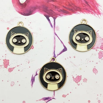 

10pcs High Quality DIY Fashion Enamels Charms Round Shape Cat Alloy Pendants Making Bracelet Necklace Jewelry Accessories FX281