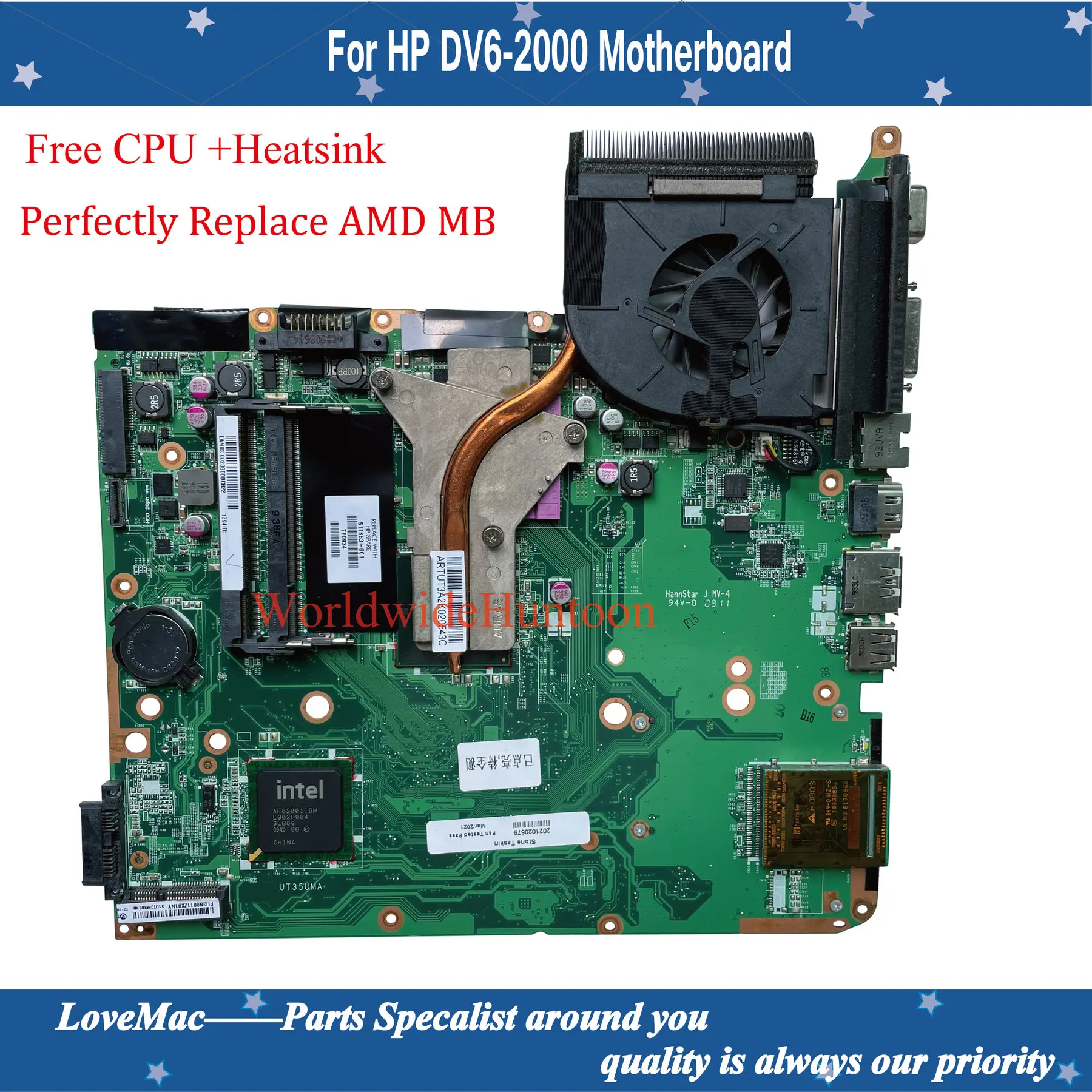 511863-001 For HP Pavilion DV6-2000 Motherboard Free CPU heatsink Perfectly Compatiable AMD issue 571187-001 571188-001 | Компьютеры и