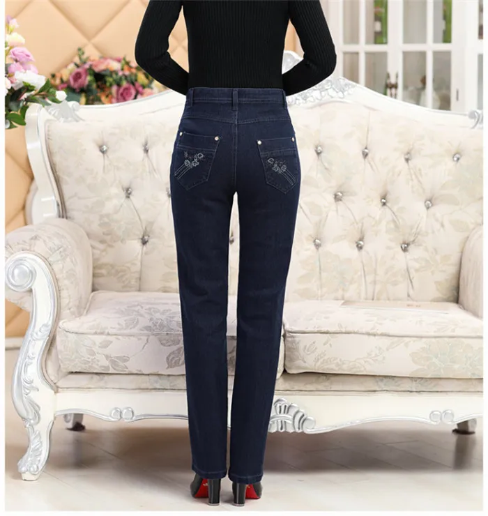 High Quality Women's Small Straight Jeans Girls High Waist Long Pants Pencil Trousers Women winter plus velvet warm jeans Q164