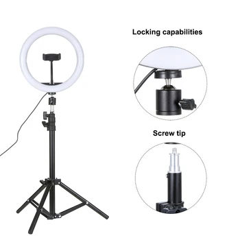 

DC5V 7W Photography LED Light Round Selfie Camera Lamp with Telescopic Tripod USB Powered Operated For Makeup Video Live Studio