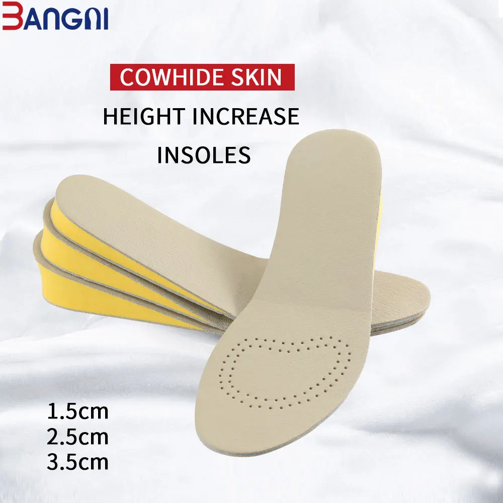 

3ANGNI 3 size Height Increase Insoles Cowhide Side Insoles Breathable Shoe Pad Inserts Foot Care Pad for Women