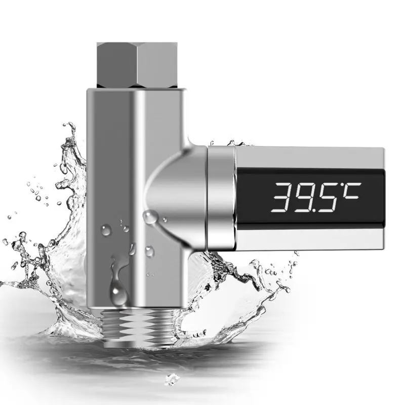

LED Display Water Flow Temperature Meter Monitor Electric Shower Thermometer 360