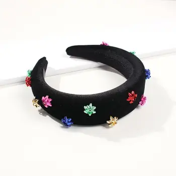 

Women Velvet Padded Wide Headbnd Colorful Alloy Star Floral Beaded Hair Hoop