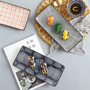 

Japanese sushi plate dinner plate home ceramic western food plate creative rectangular plate tableware fish plate dish LB70403