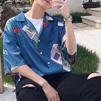 

INCERUN Summer Men Hawaiian Shirt Printing Fashion Beach Casual Short Sleeve Lapel Loose Brand Shirts Men High Street Tops 2020