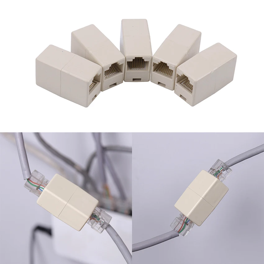 10pcs Universal Rj45 Cat5 Socket Connector Coupler For Extension Broadband Network Lan