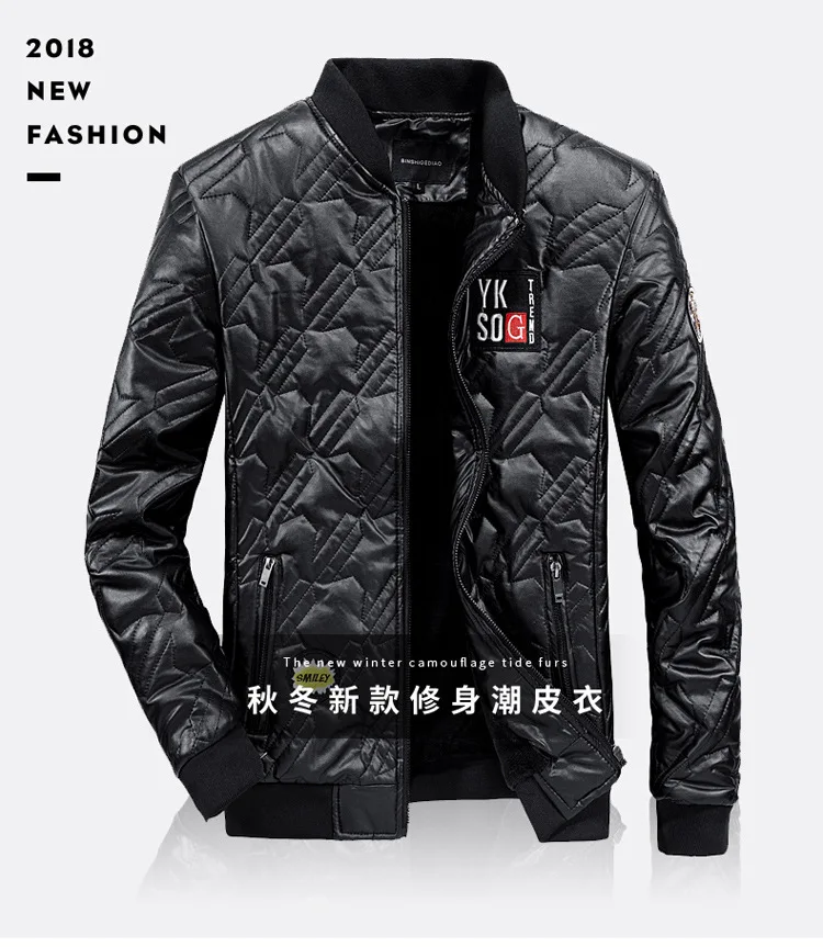 AliExpress, новинка, Стильное мужское кожаное пальто, хлопковая стеганая одежда в Корейском стиле, приталенная мужская куртка из искусственной кожи