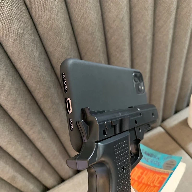 Роскошные 3D чехлы для телефонов с забавным пистолетом для iphone 11 Pro Max X 7 8 Plus Xr Xs max, Мягкая силиконовая задняя крышка для телефона с игрушечным пистолетом