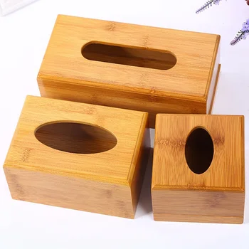 

Fashion Style Bamboo Square Tissue Box Creative Seat Type Roll Storage Paper Box Tissue Canister Eco-Friendly Wood Table Decor