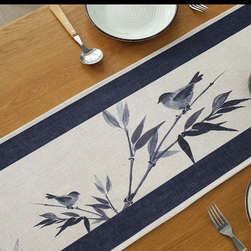 New Style Flax Minimalist Modern Chinese-style Table Runner Table Bar Teapoy Table Flag Placemat Table Runner Customizable a Gen