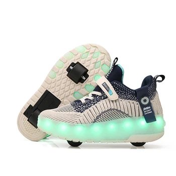

New Child USB Charging Girls Boys LED Light Roller Skate Shoes For Children Kids Sneakers With Wheels pink Blue one wheels