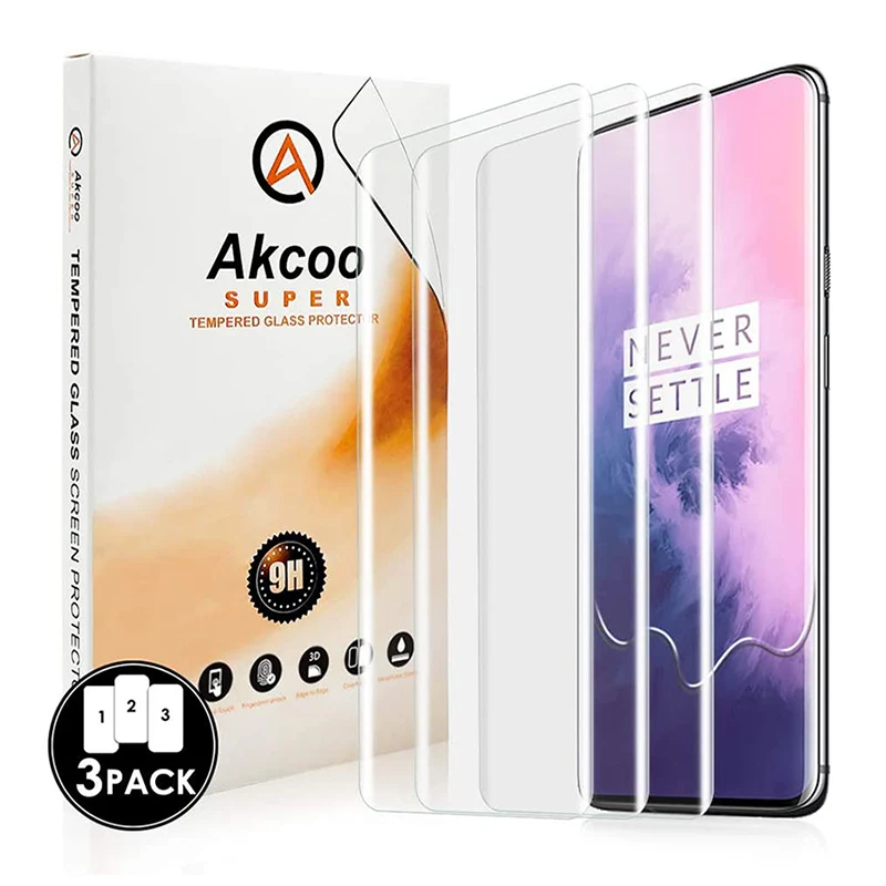 Защитное закаленное стекло для OnePlus 7 Pro Akcoo полноэкранный чехол 7T с дружелюбной разблокировкой по отпечатку
