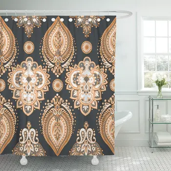 

Colorful Asian Damask Flowers in Indian Floral Red Batik Shower Curtain Waterproof Polyester Fabric 72 x 78 Inches with Hooks