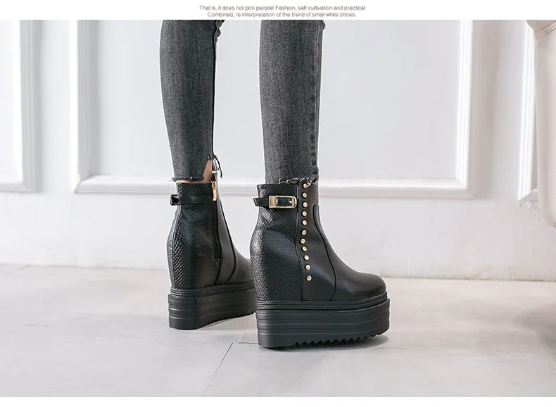 HOKSVZY Women Platform Round Toe Boot Women Fashion Shoes Slope-heel Liuding Shoes High-heel Shoes JXQ-800-2