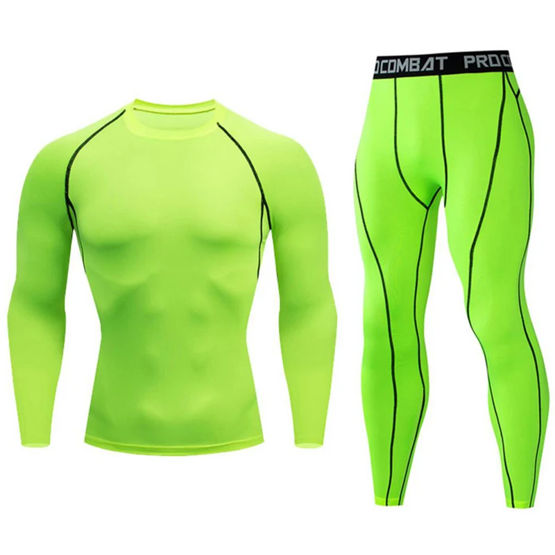 Мужской спортивный костюм для спортзала, набор бегунов, быстросохнущая футболка для бега, мужские леггинсы, шорты для фитнеса, занятий спортом, термобелье для бега - Цвет: 2-piece set