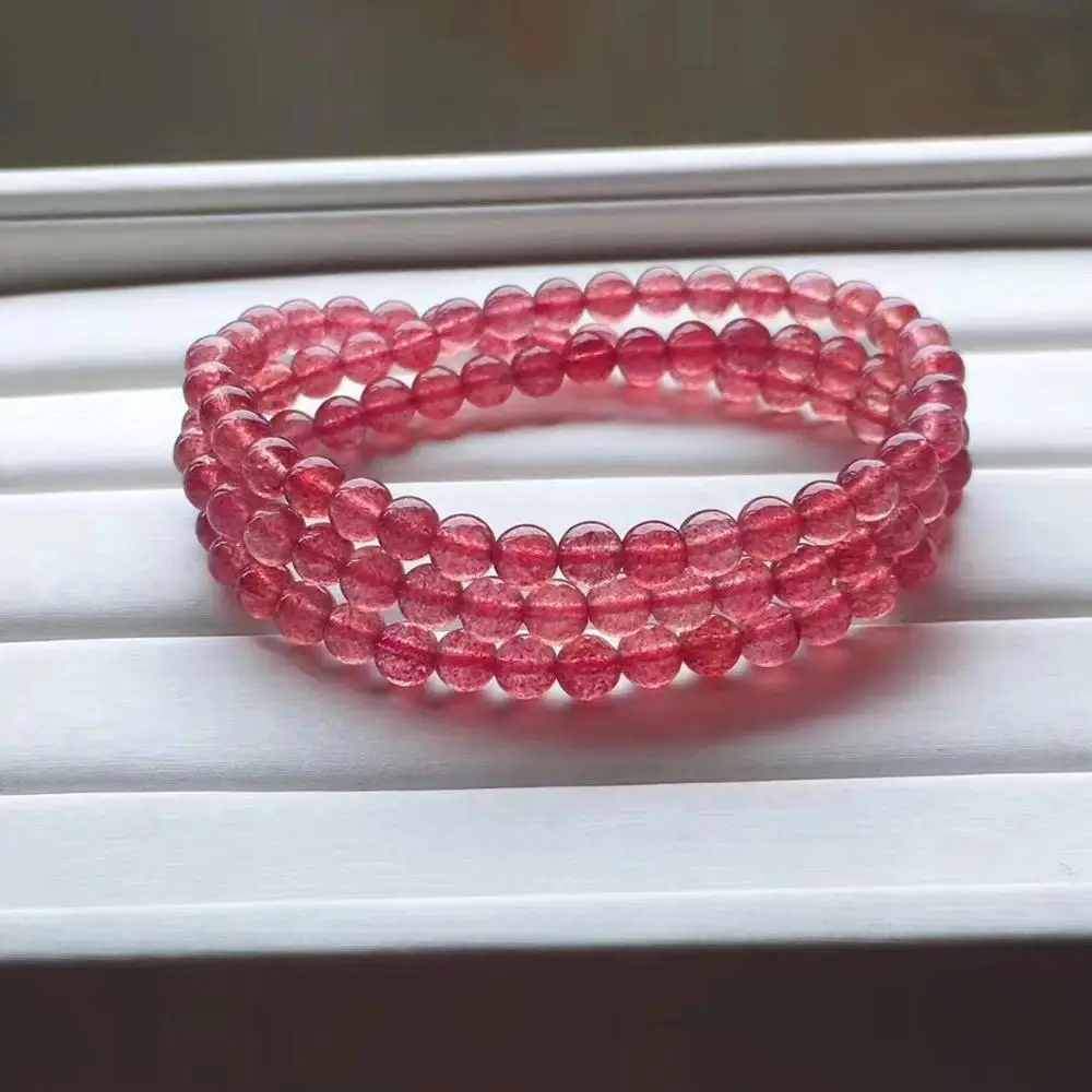 

Natural Red Strawberry Quartz 3 Laps Clear Round Beads Bracelet Woman Man 6mm Red Strawberry 3 Laps Fashion Love AAAAAA