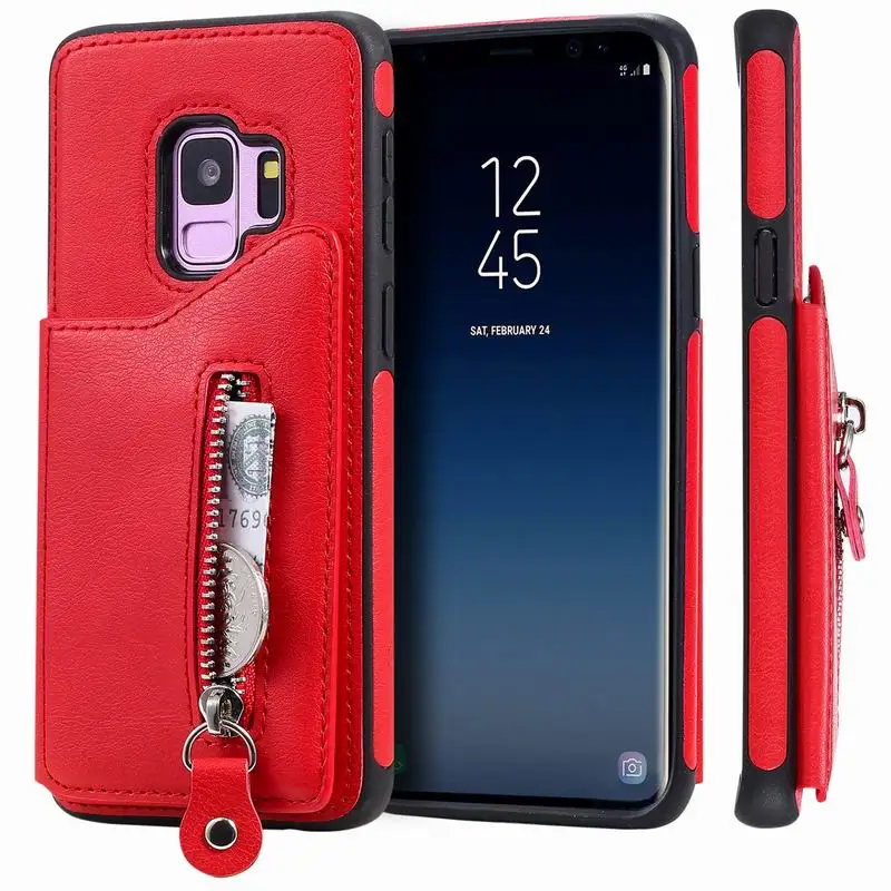 Красный Чехол-кошелек в стиле ретро на молнии для Samsung Galaxy S8 S9 S10 5G Plus S10E A50 Note 10 10+ Note 8 9, Чехол-держатель для карт, чехол для телефона - Цвет: Красный