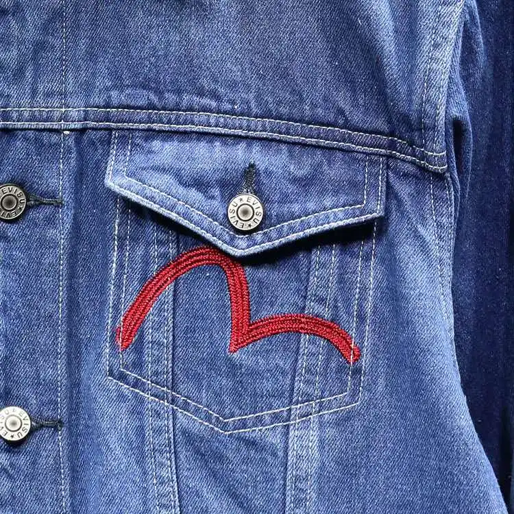 Аутентичные Evisu зимние высококачественные модные теплые дышащие вымытые джинсовые мужские хлопковые куртки с вышивкой пальто для пар Тренч