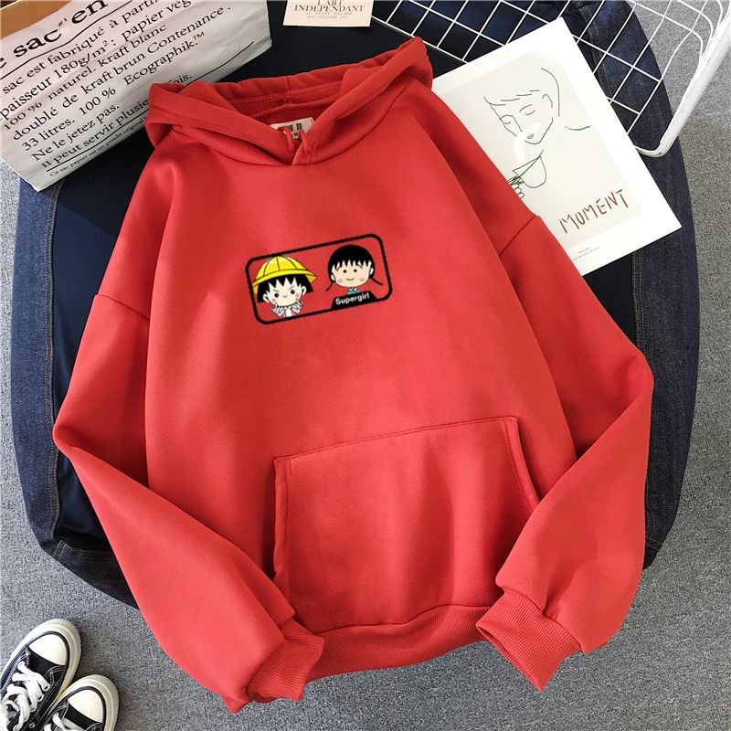 Shellsuning большой карман для женщин Sweartshirt плюс бархат утолщаются осень зима японский мультфильм теплый милый узор толстовки - Цвет: Red