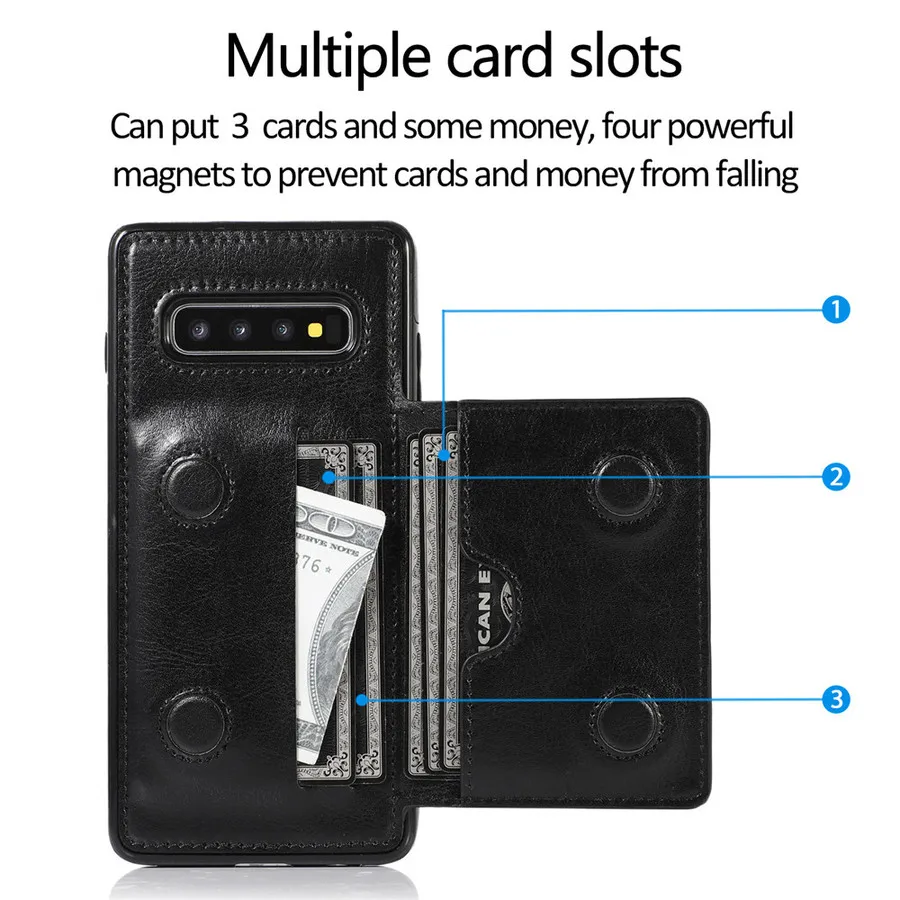 Держатель для карт, чехол-бумажник для samsung Note 10, 9, 8, S10, S9, S8 Plus+ S10e, роскошный Магнитный Кожаный противоударный защитный чехол-подставка
