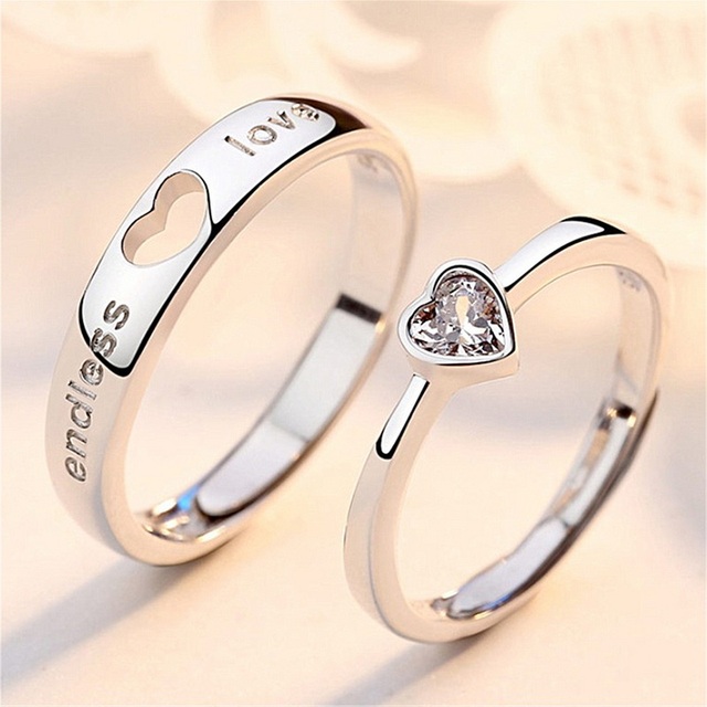 Fashion Love Heart Matching Couple Rings Set 2Pcs for Women Men Lover Wedding Zircon Rings Girlfriend Dating Gift Jewelry