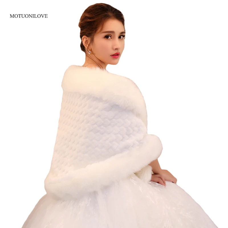 

White Bridal Wrap Coat Jackets Boleros Bride Warm Fur Shawl Women's Shrugs For Wedding Party Dress Winter Warm Fur Stole Capes