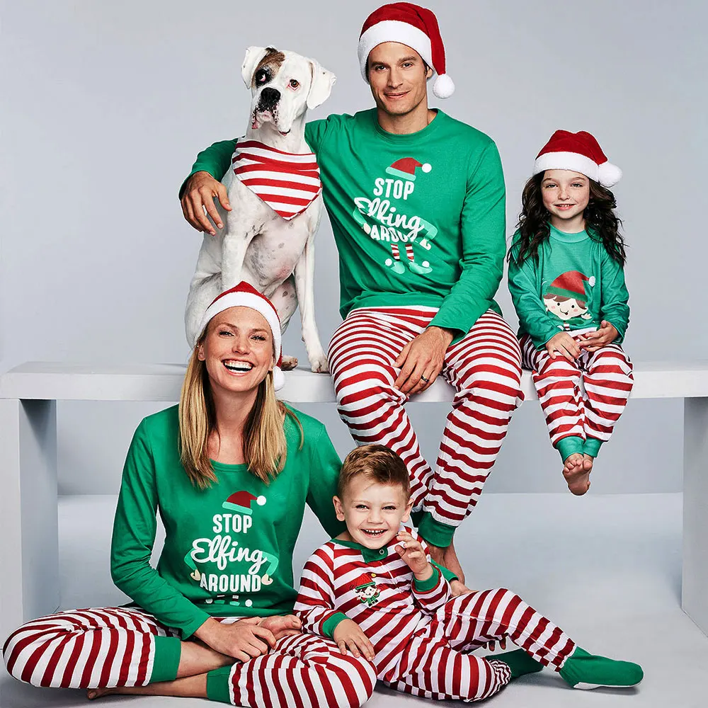 

2020 Family Christmas Pajamas Set Matching Clothes Adult Kids set Baby Romper Xmas STOP Elfing Sleepwear