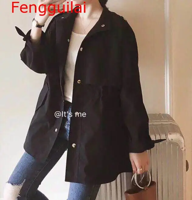 Black Fengguilai женская версия мода Ins воротник темперамент тонкий весенний Досуг долгосрочный Waitmore Windbreake - Цвет: Black