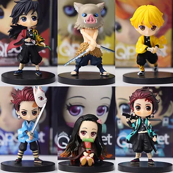 6つで１セット！鬼滅の刃ミニフィギュア 6pcs/set Demon Slayer Kimetsu no Yaiba Figure Q ver. Giyuu Inosuke Tanjirou Nezuko Zenitsu Figurine anime Action figure 5-7cm 7